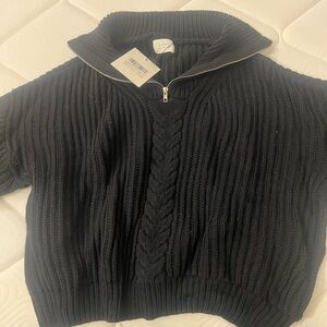 DISSH Barnett Women's Black Cable Knit Quarter Zip Sweater